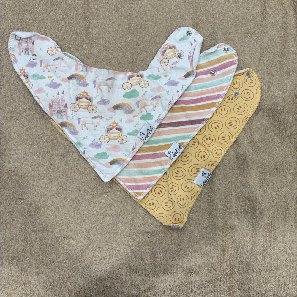 3-Pack Kids Bandana Bibs - Pastel Multicolor & Mustard Smiley